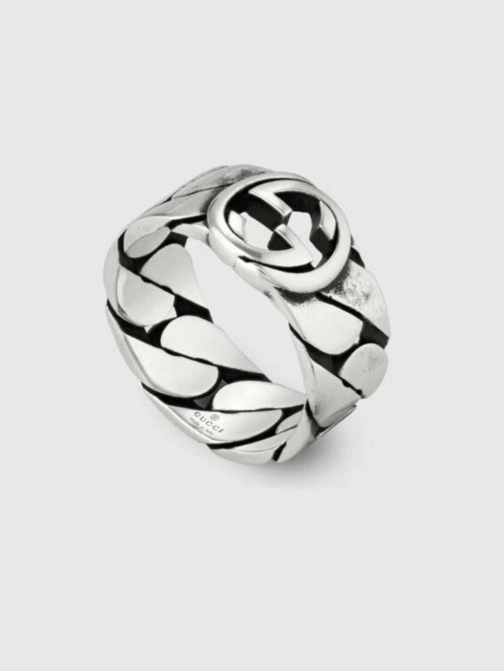 GUCCI RING STERLING SILVER CHAIN w INTERLOCKING GG LOGO sz 19 US 8 3/4 - Picture 4 of 16
